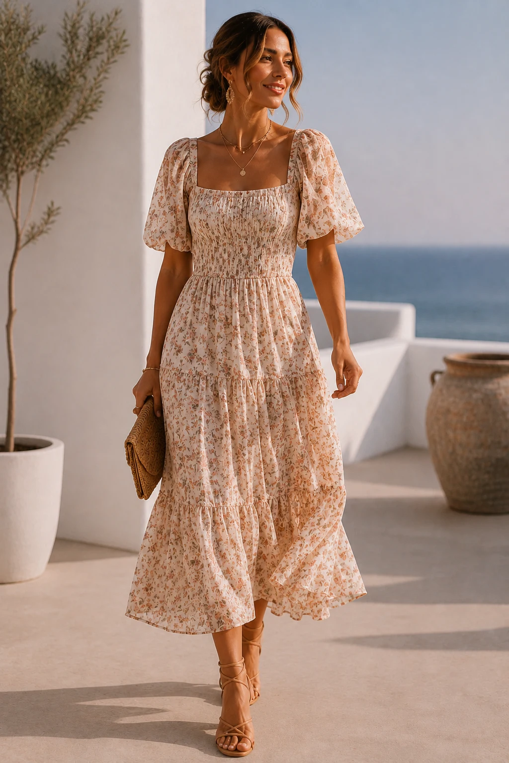 Outfit 4 — beach wedding attire for guest women boho style outfit, worn by a stylish woman