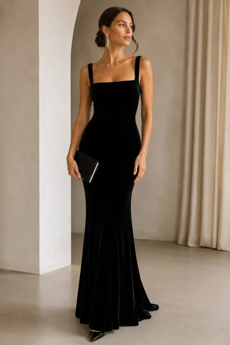 Outfit 1 — black tie gala dress style outfit, worn by a stylish woman