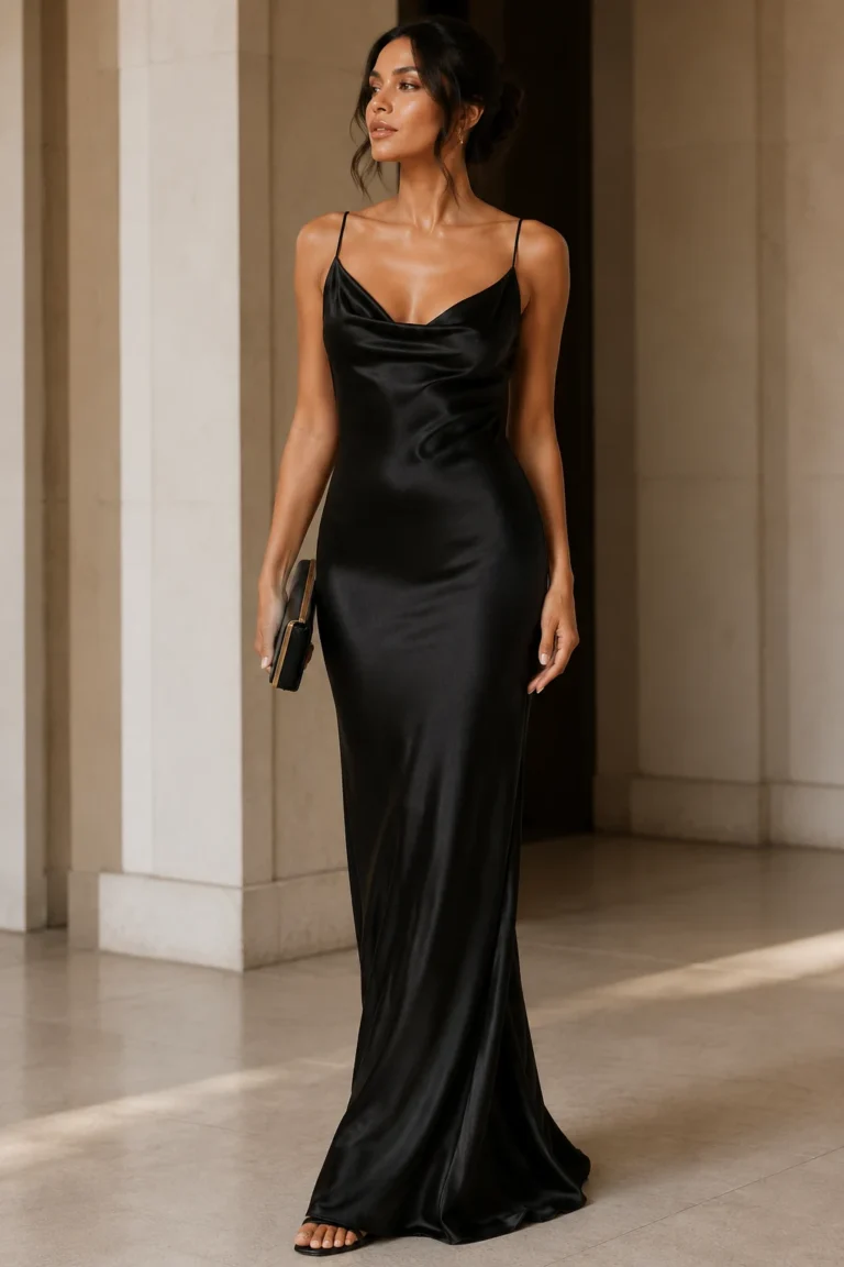 The Satin Slip Dress That Looks Crazy Expensive — black tie gala outfit style outfit, worn by a stylish woman