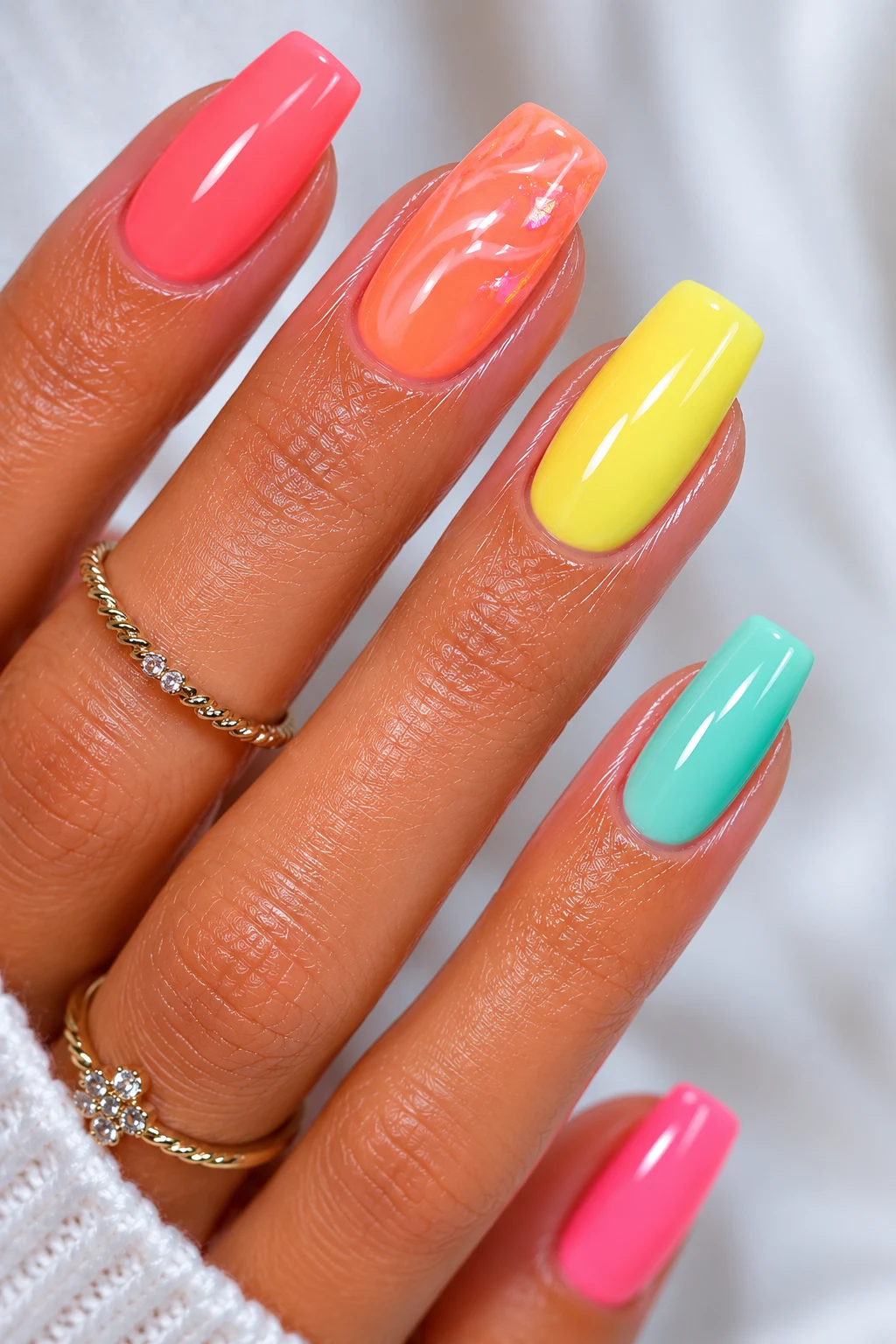 Cool Summer Nails With Neon Sorbet Shades — Cool Summer Nails style outfit, worn by a stylish woman