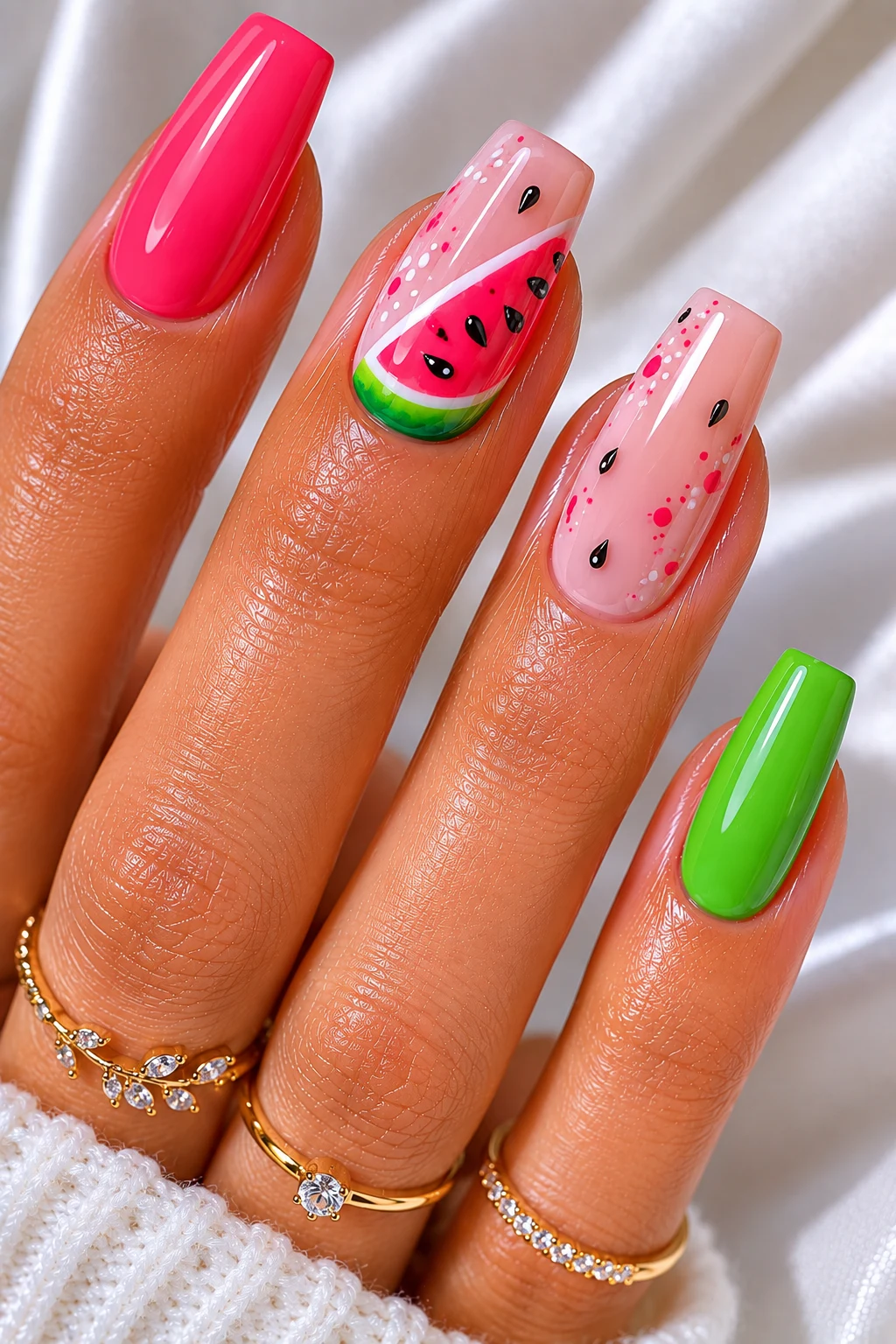 Watermelon Splash Art — Cool Summer Nails style outfit, worn by a stylish woman