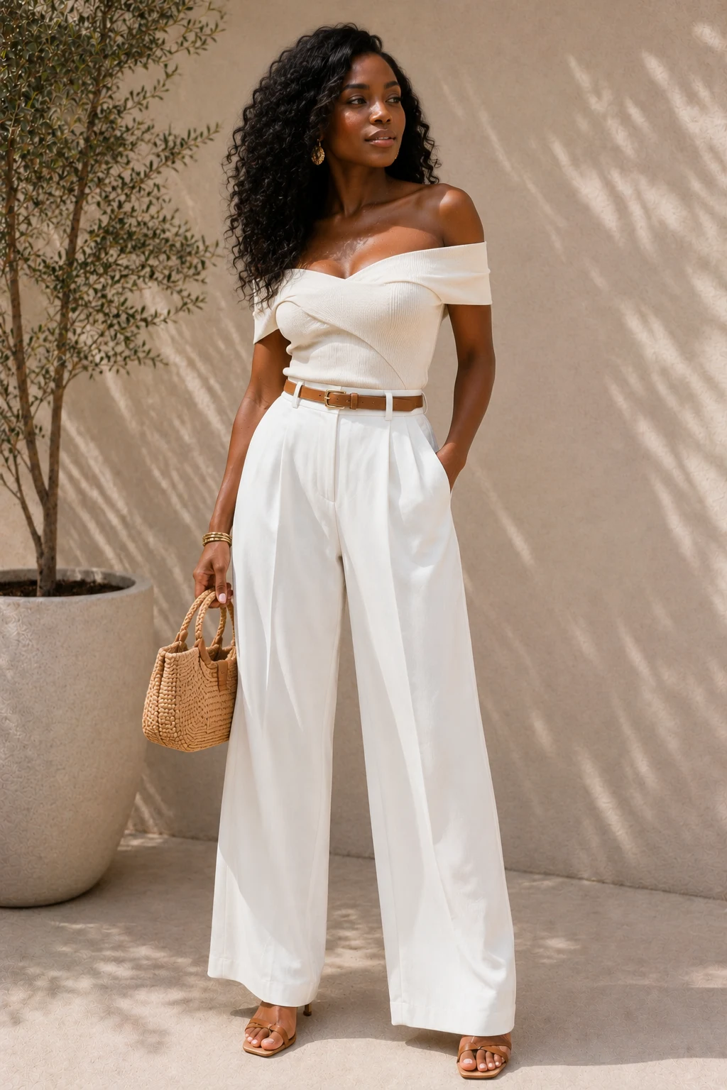 The White Wide-Leg Pants Outfit That Looks Rich Instantly — garden party outfits black women style outfit, worn by a stylish woman