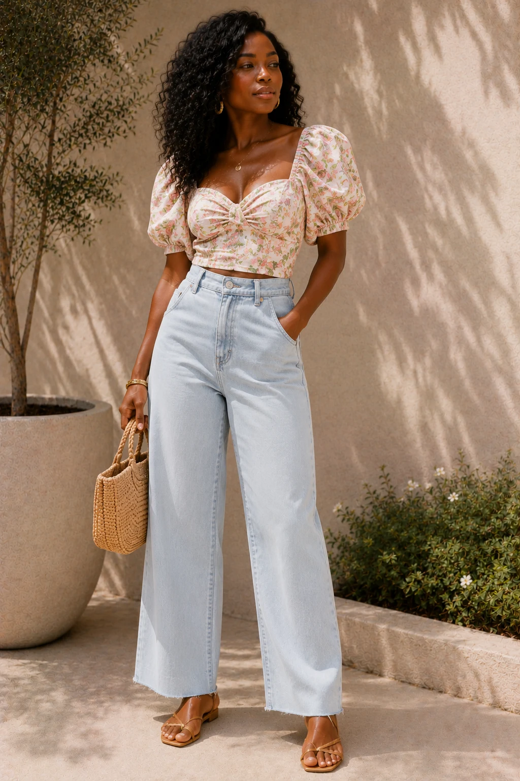 The Denim and Puff Sleeve Combo That Feels Playful but Chic — garden party outfits black women style outfit, worn by a stylish woman