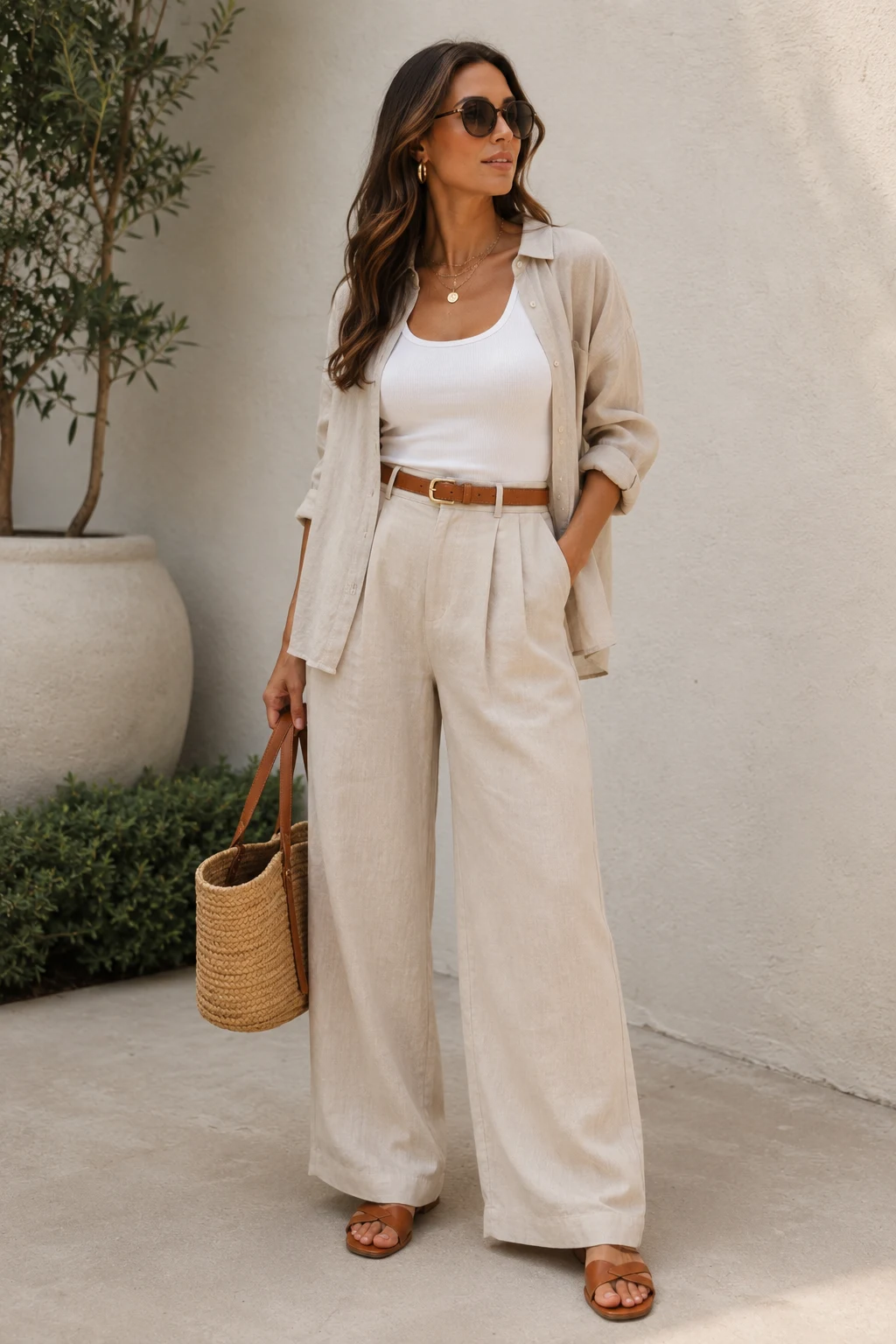 The Linen Pants Look That Quietly Screams Rich Aunt Energy — garden party outfits casual style outfit, worn by a stylish woman