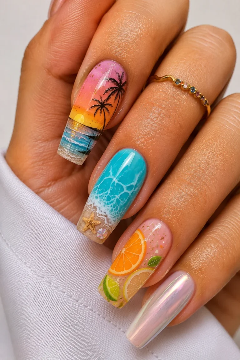 Gorgeous Nail Summer Ideas That Will Dominate This Season — holiday nail ideas summer style outfit, worn by a stylish woman