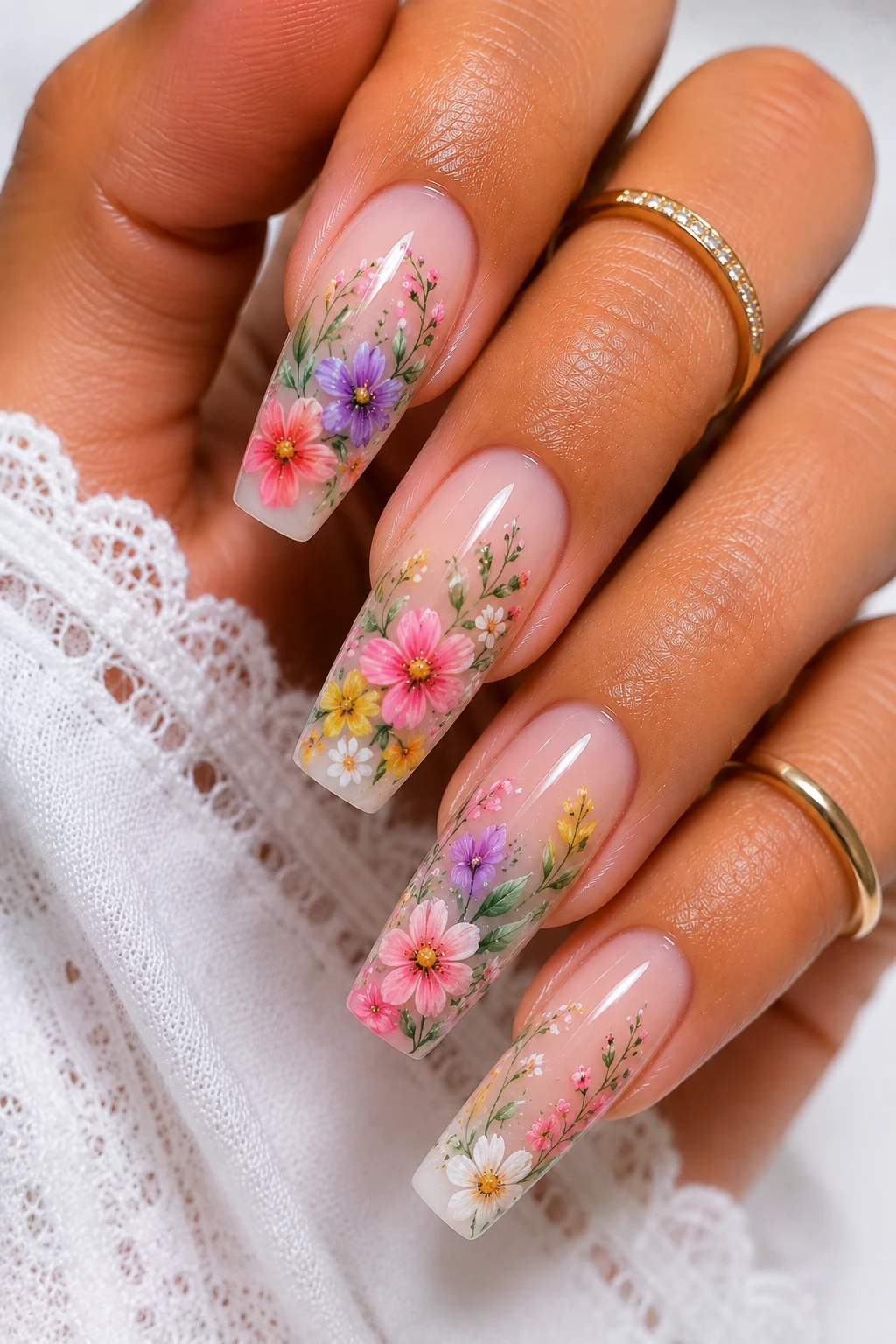 Floral Garden Dreams — holiday nail ideas summer style outfit, worn by a stylish woman