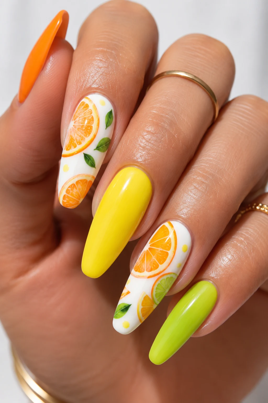 Juicy Citrus Splash — Hot Summer Nails style outfit, worn by a stylish woman