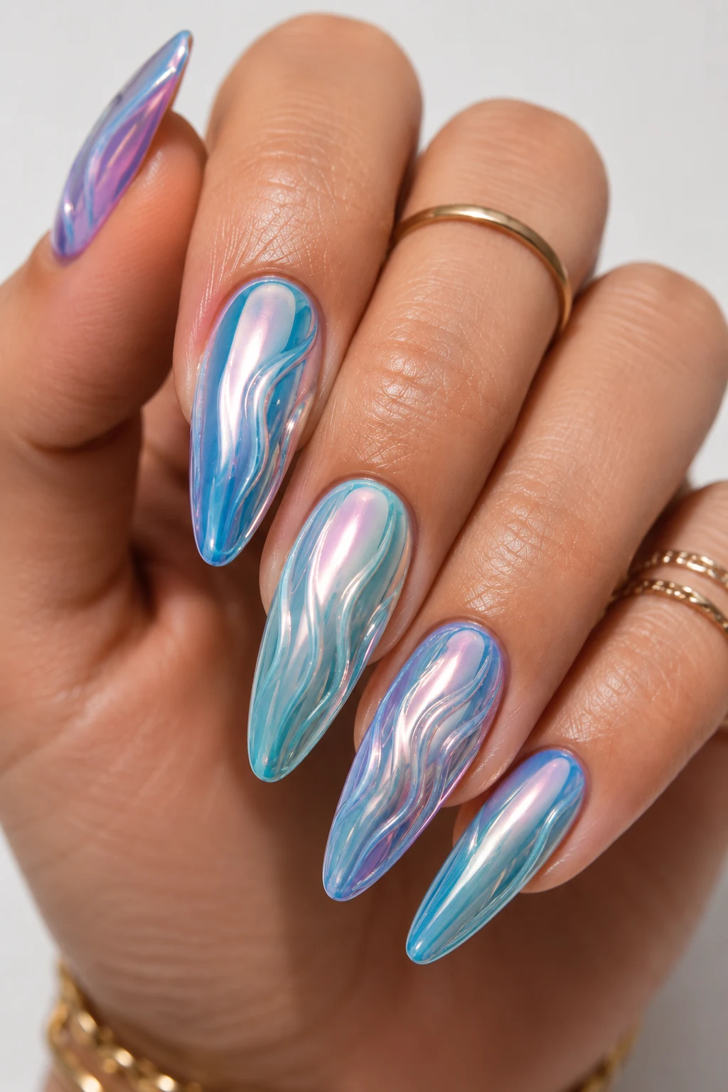 Chrome Waves for Modern Hot Summer Nails — Hot Summer Nails style outfit, worn by a stylish woman