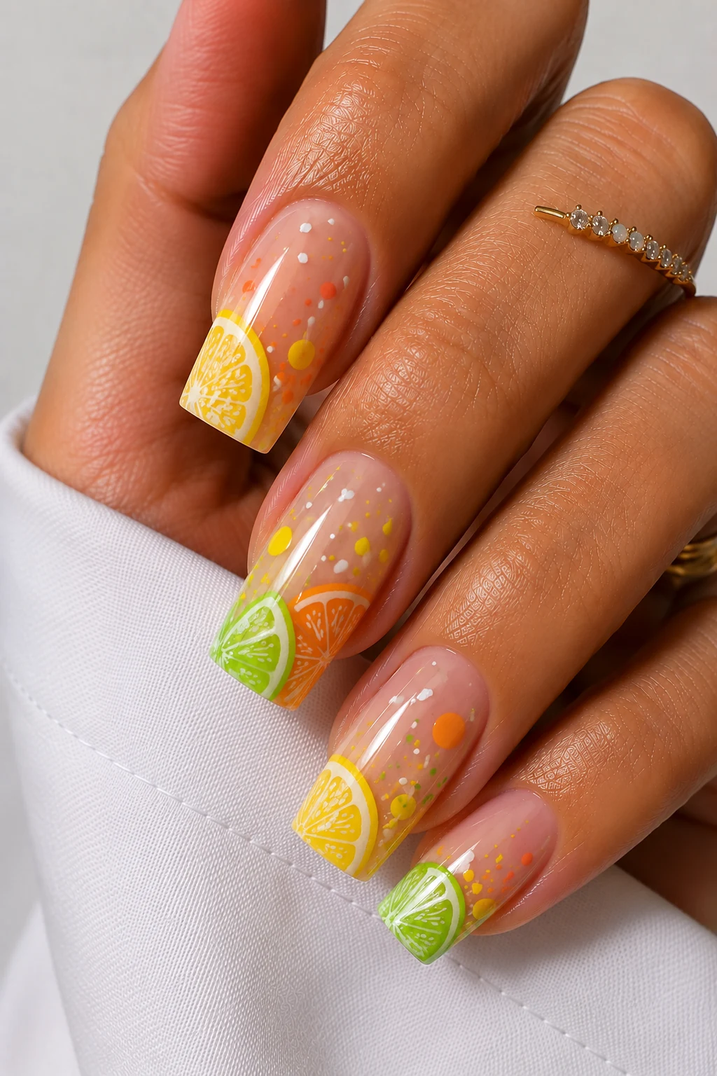 Nail Ideas Acrylic Summer 2026 With Citrus Art — nail ideas acrylic summer 2026 style outfit, worn by a stylish woman
