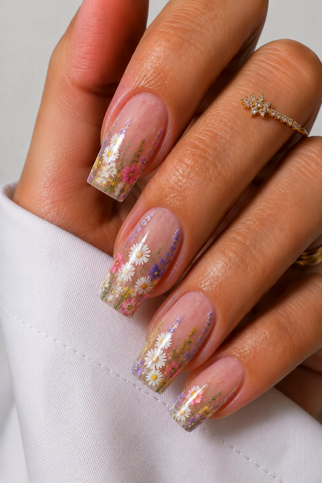 Floral Garden Acrylic Masterpiece — nail ideas acrylic summer 2026 style outfit, worn by a stylish woman