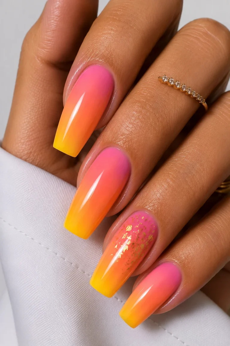 Tropical Sunset Ombre — nail summer ideas style outfit, worn by a stylish woman