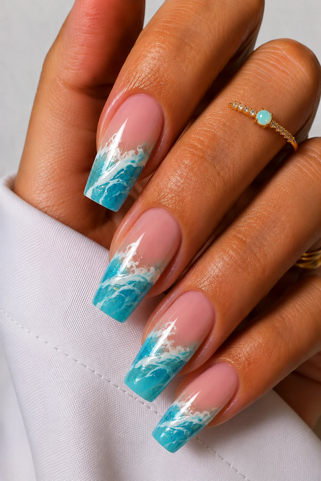 Ocean Wave Blue Beauty — nail summer ideas style outfit, worn by a stylish woman