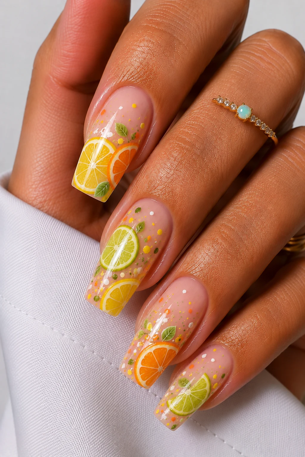 Nail Summer Ideas With Citrus Art — nail summer ideas style outfit, worn by a stylish woman