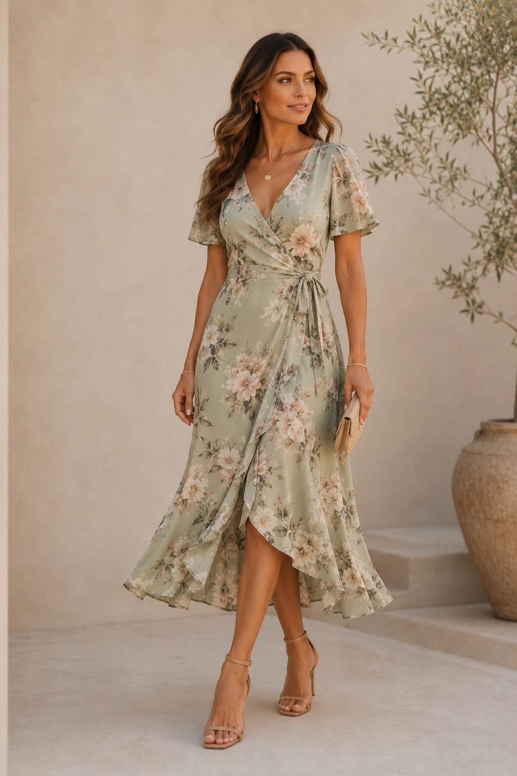 The Garden Party Wrap Dress Everyone Looks Good In — Summer Dresses For Wedding Guest style outfit, worn by a stylish woman