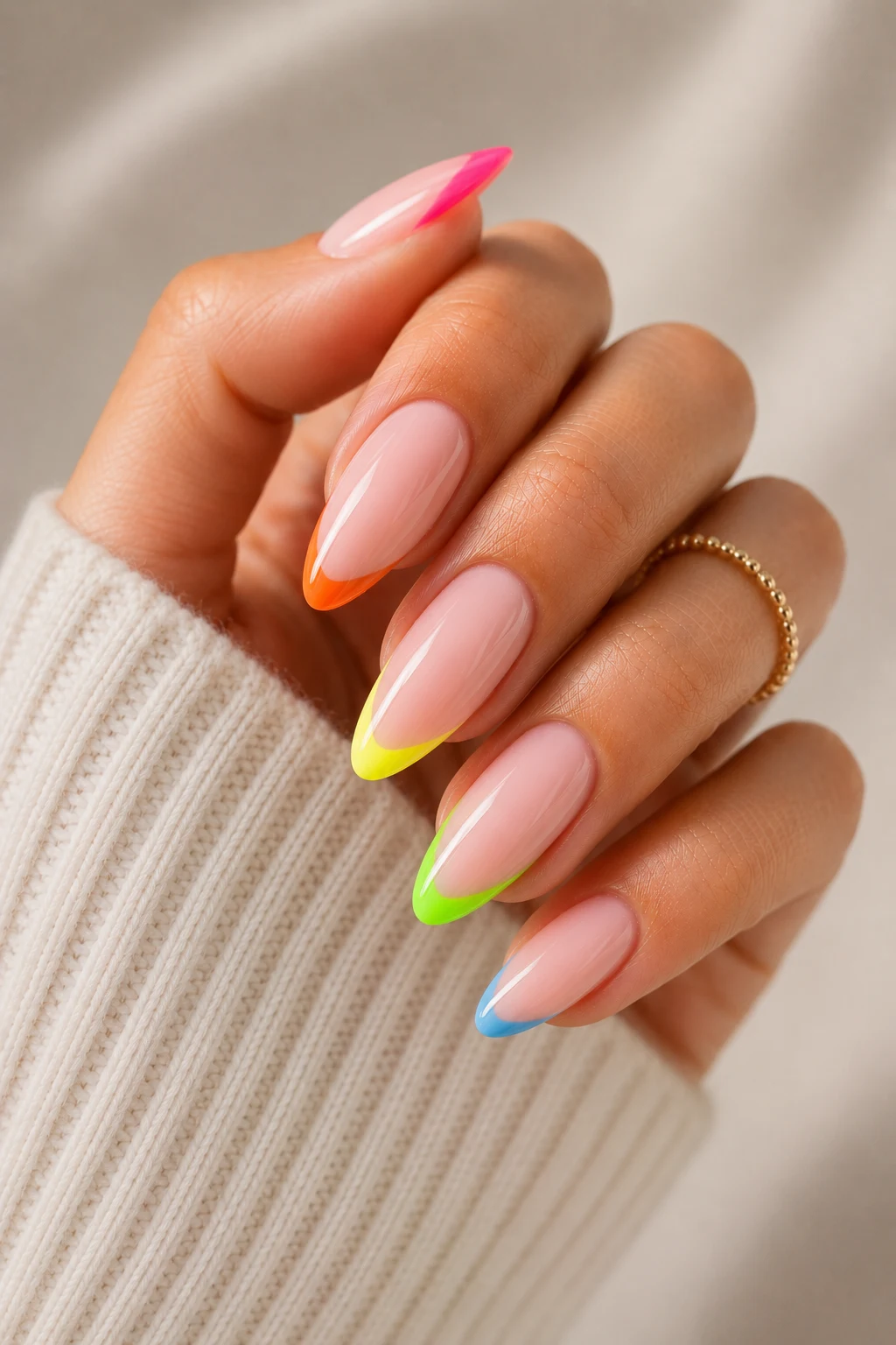 summer nails 2026 almond — Neon French Tips That Reinvent Summer Nails 2026 Almond — summer nails 2026 almond style outfit, worn by a stylish woman