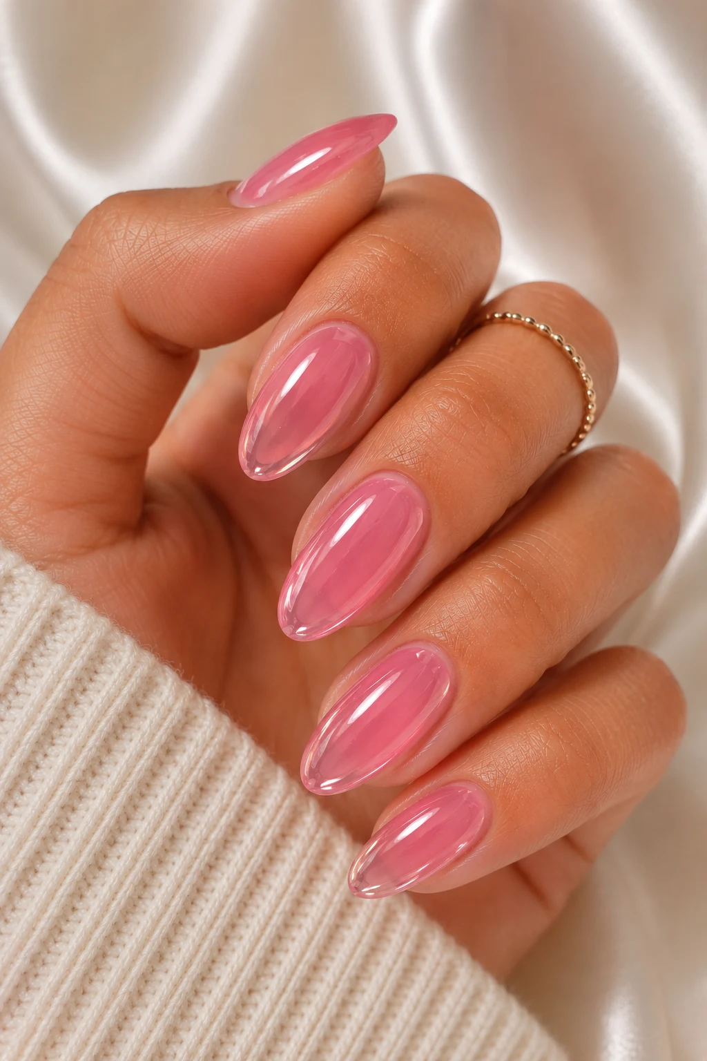 summer nails 2026 trends — Jelly Pink Summer Nails 2026 Trends With Lip Gloss Shine — summer nails 2026 trends style outfit, worn by a stylish woman