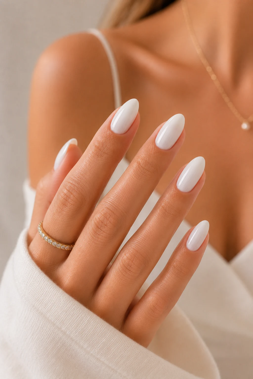 summer nails almond — Milky White Summer Nails Almond Girls Always Rebook — summer nails almond style outfit, worn by a stylish woman