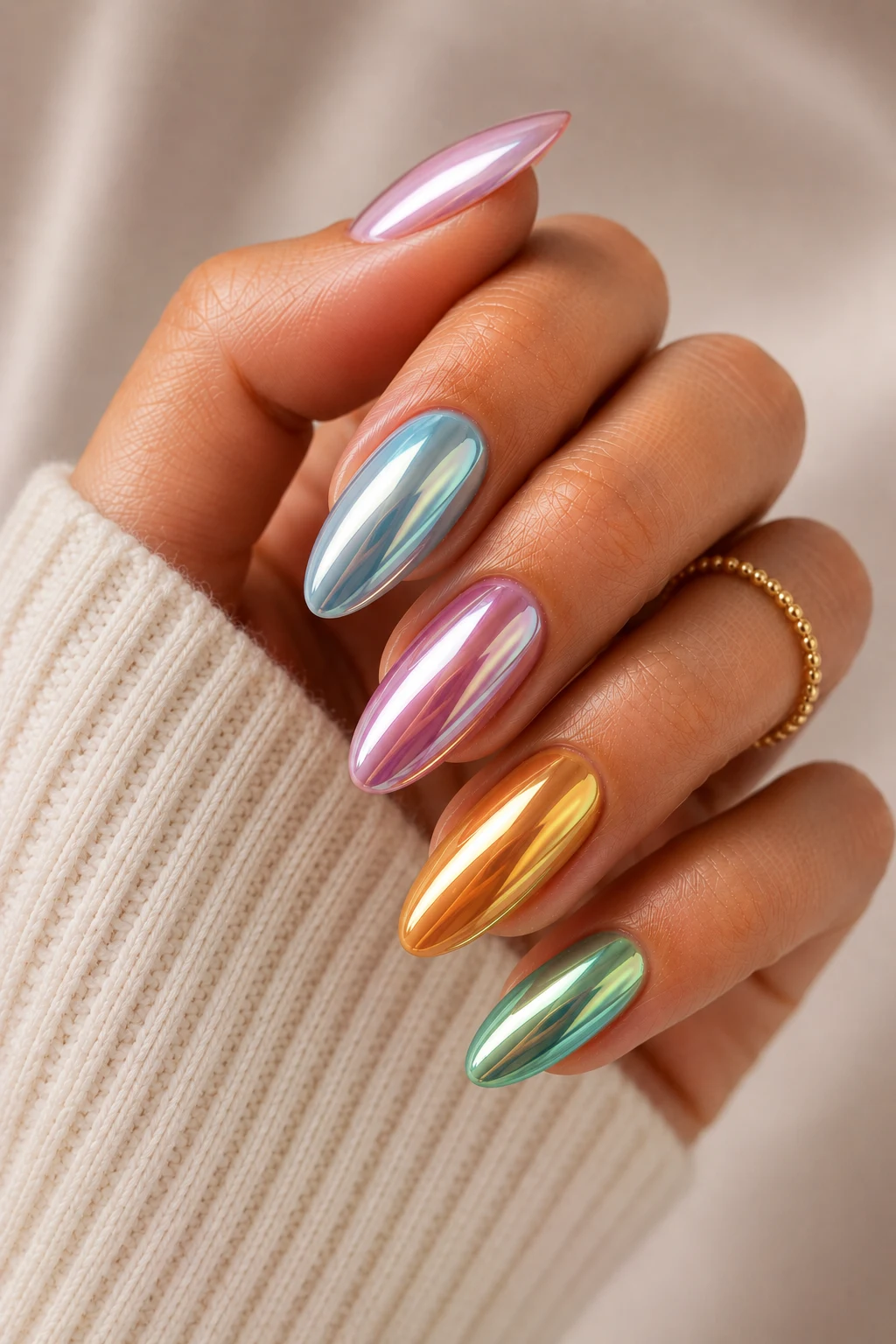 summer nails colors — Chrome Summer Nails Colors With Mirror Shine — summer nails colors style outfit, worn by a stylish woman