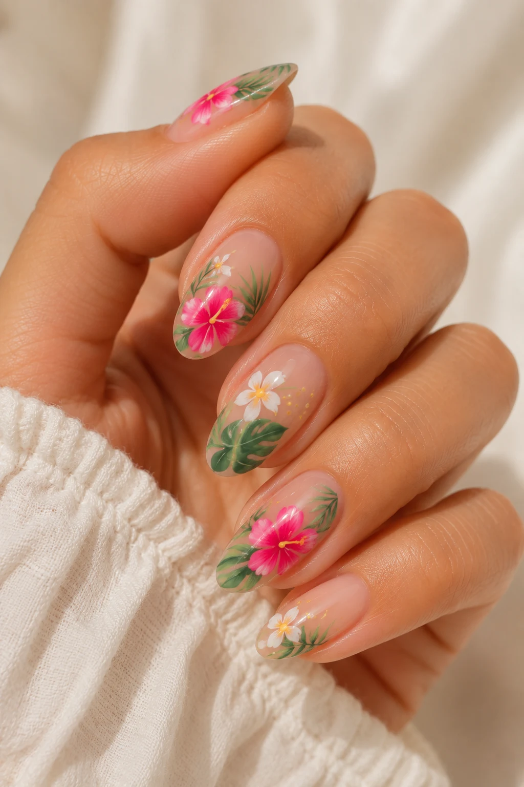 summer nails designs — Tropical Floral Summer Nails Designs With Vacation Energy — summer nails designs style outfit, worn by a stylish woman