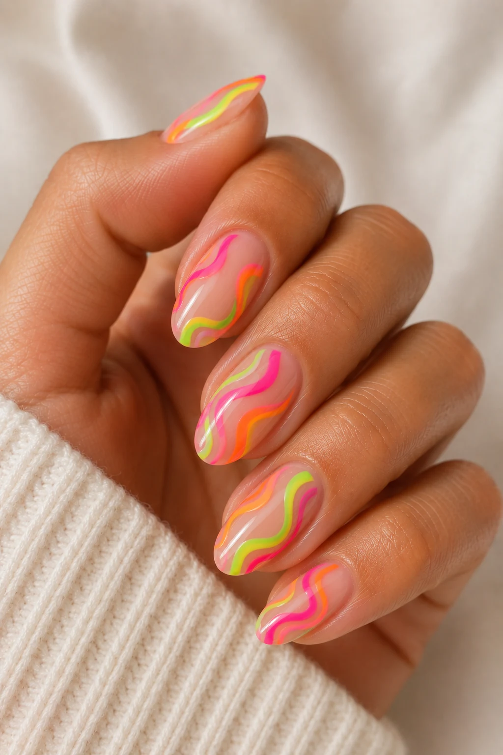 summer nails designs — Neon Swirl Summer Nails Designs That Bring Instant Drama — summer nails designs style outfit, worn by a stylish woman
