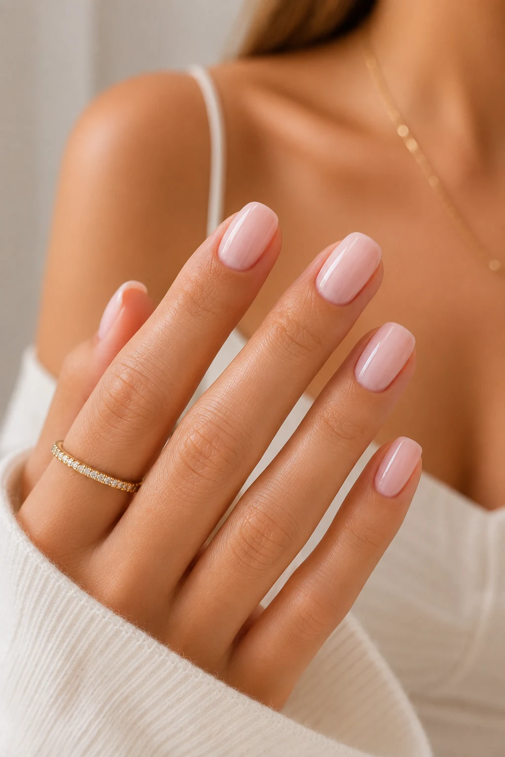 summer nails simple — Barely-There Pink Nails That Quietly Look Expensive — summer nails simple style outfit, worn by a stylish woman