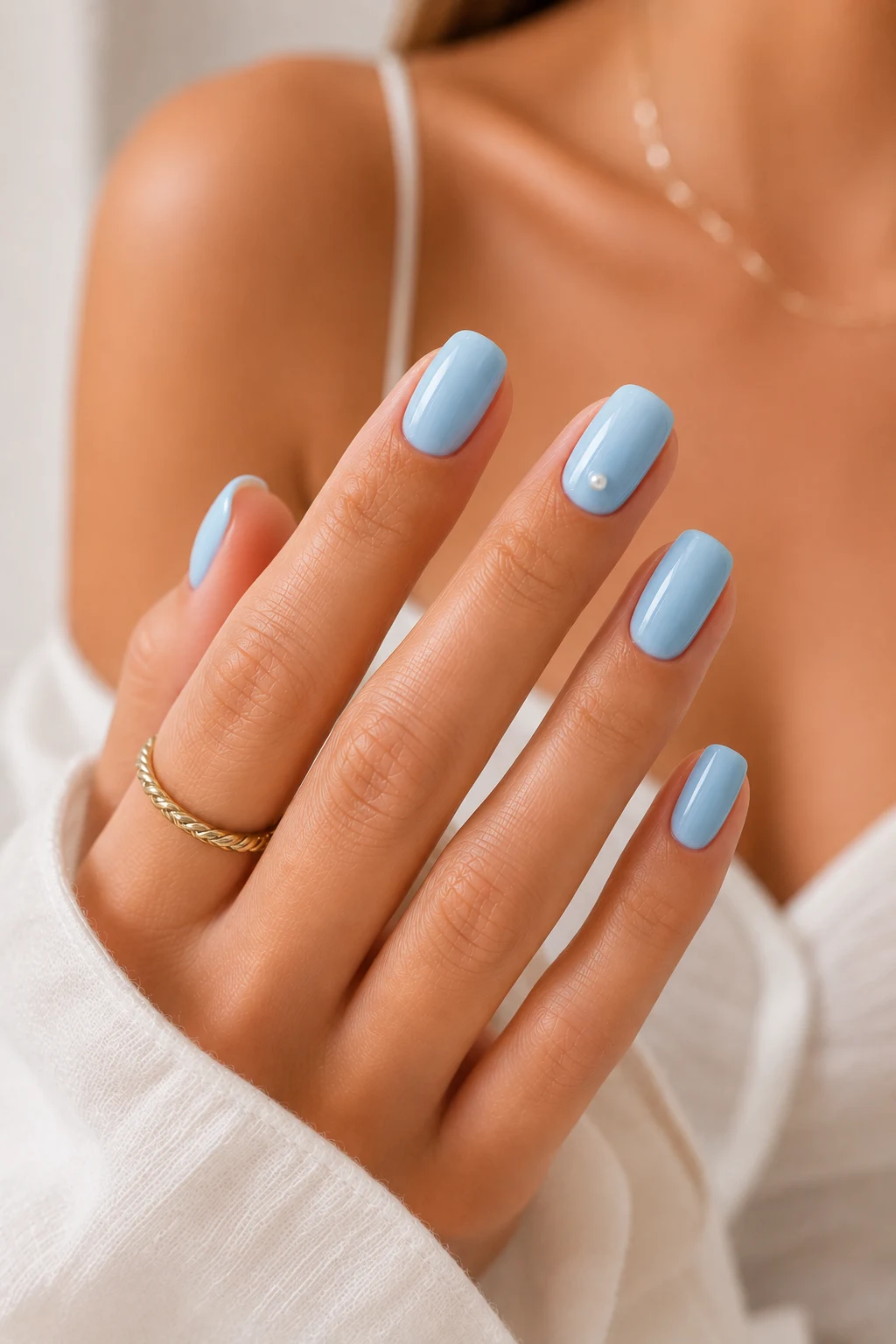 summer nails simple — Summer Nails Simple Ocean Blue for Cool-Girl Energy — summer nails simple style outfit, worn by a stylish woman