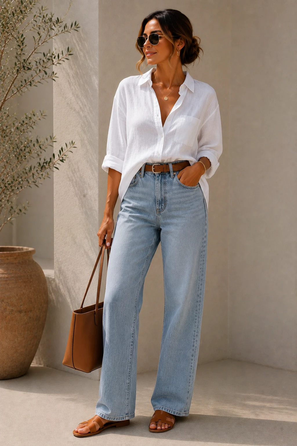 The Crisp Button-Down and Relaxed Denim Look — summer outfits women classy style outfit, worn by a stylish woman