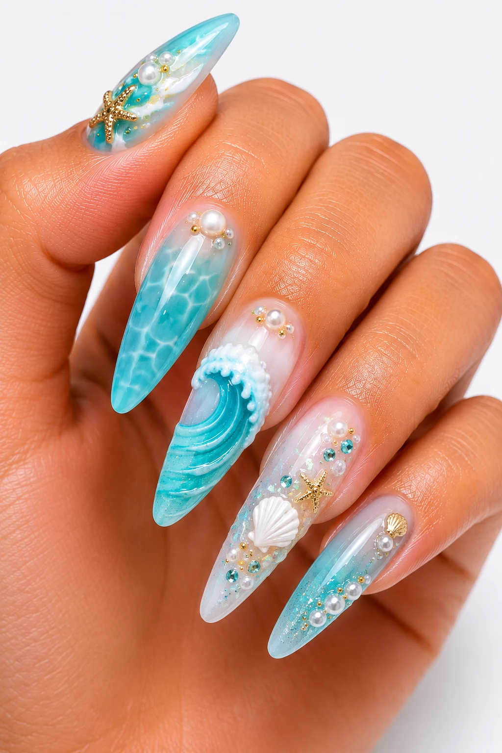Ocean Breeze Summertime Nails Acrylic — summertime nails acrylic style outfit, worn by a stylish woman