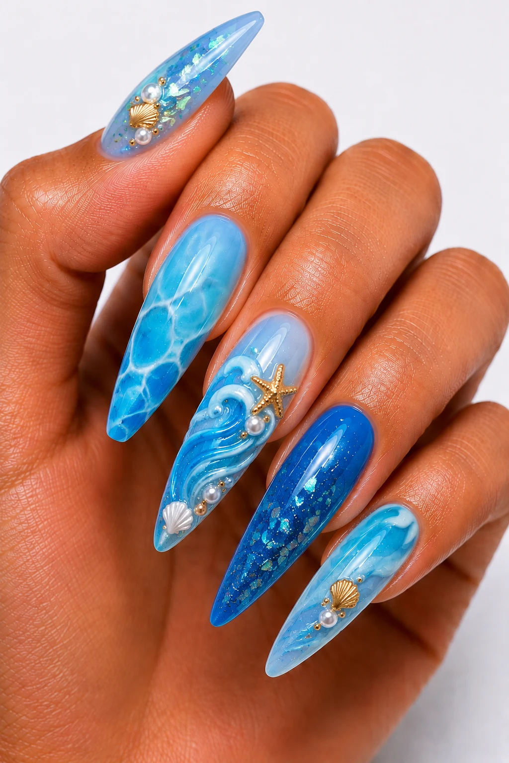 Ocean Blue Summertime Nails Colors — summertime nails colors style outfit, worn by a stylish woman