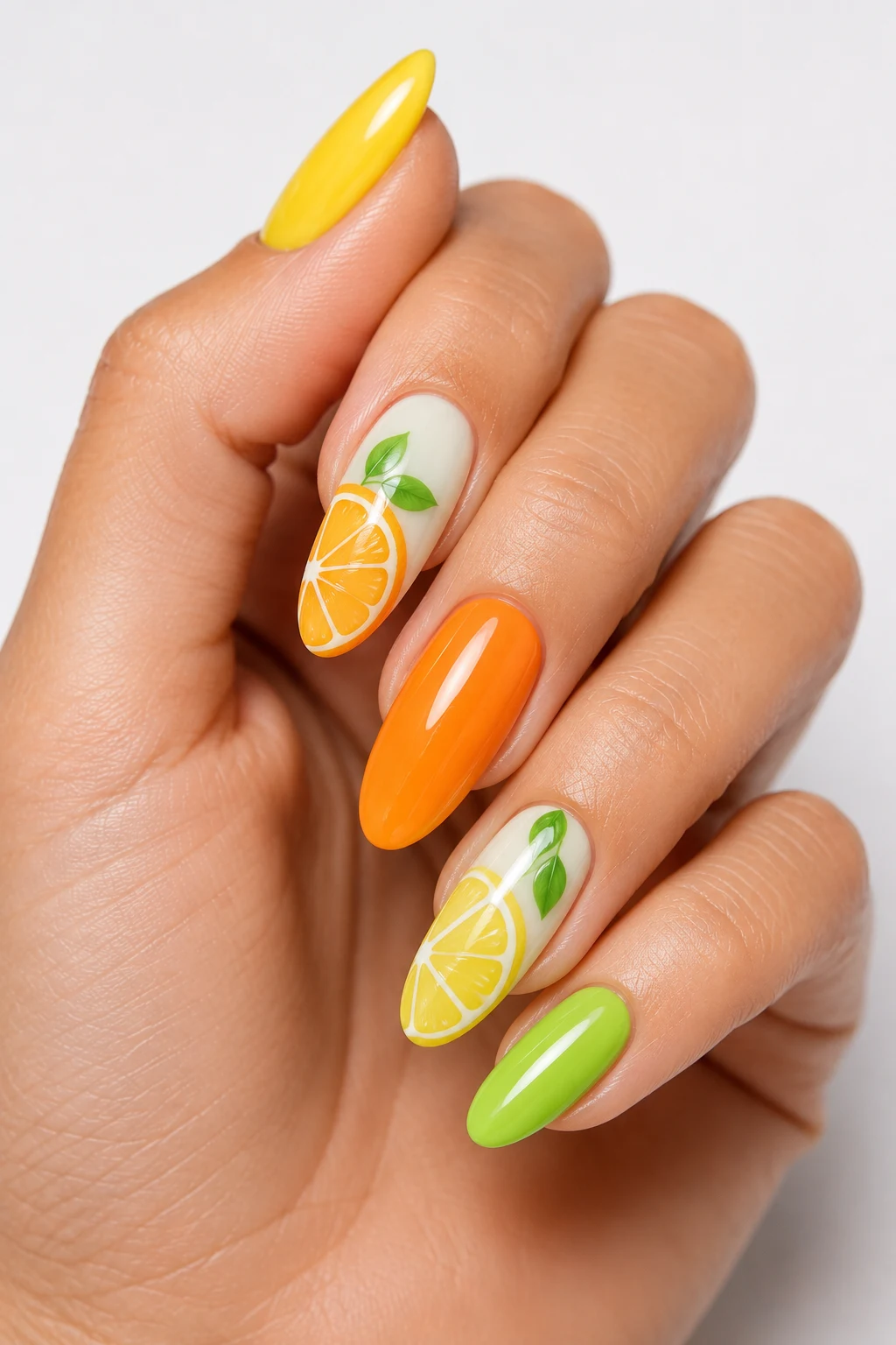 Citrus Splash Brights — summertime nails style outfit, worn by a stylish woman
