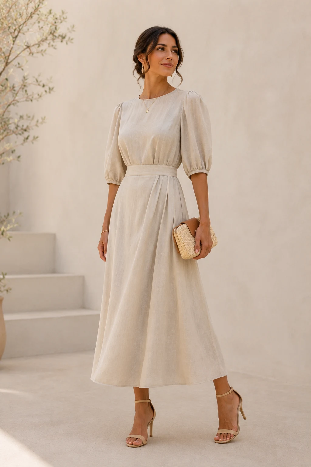 Outfit 3 — wedding guest dresses summer modest style outfit, worn by a stylish woman
