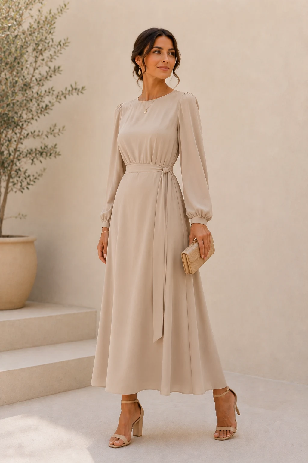 Outfit 6 — wedding guest dresses summer modest style outfit, worn by a stylish woman