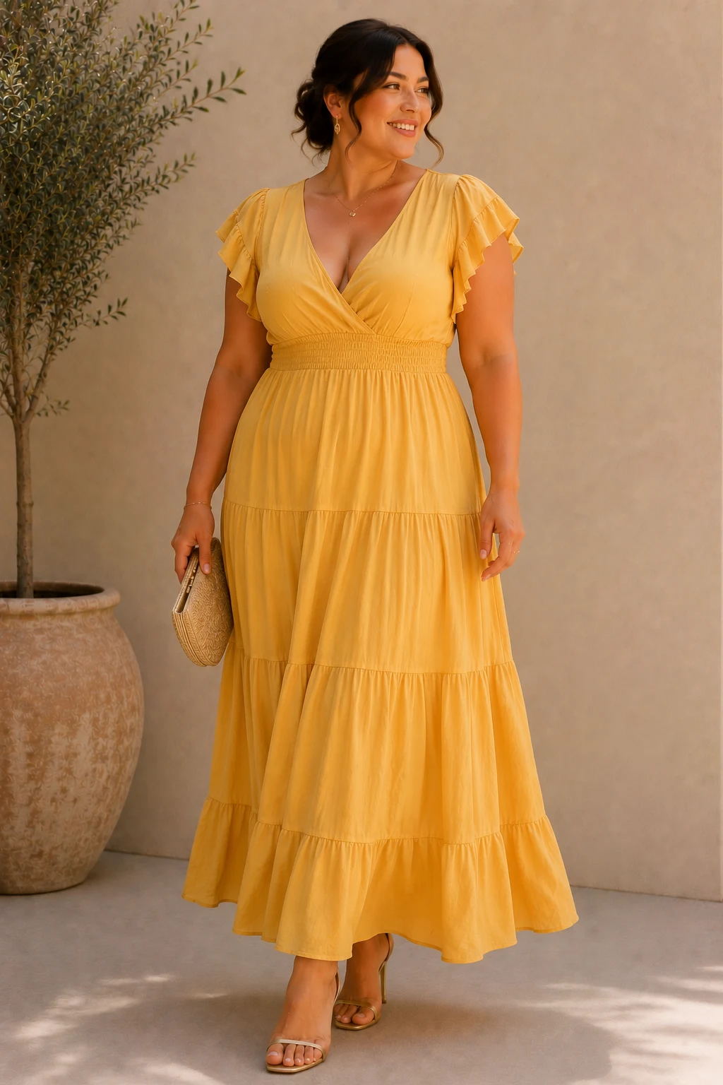 Outfit 6 — wedding guest dresses summer plus size style outfit, worn by a stylish woman