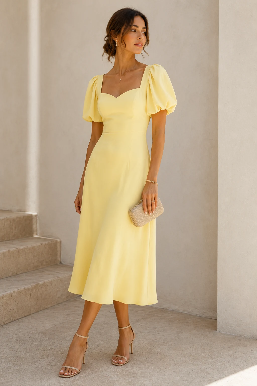 Outfit 2 — wedding guest dresses summer yellow style outfit, worn by a stylish woman