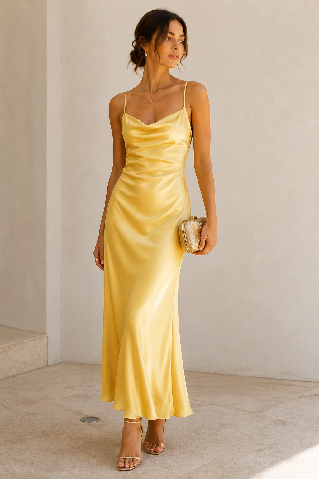 Outfit 3 — wedding guest dresses summer yellow style outfit, worn by a stylish woman