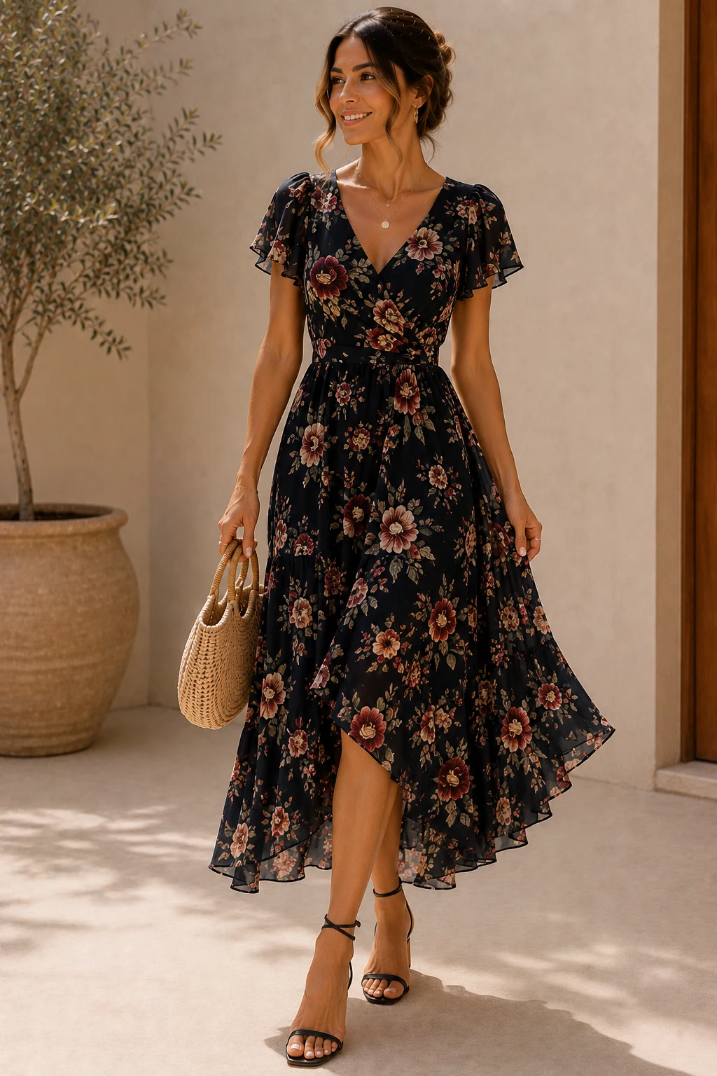 Outfit 7 — women floral dress summer style outfit, worn by a stylish woman