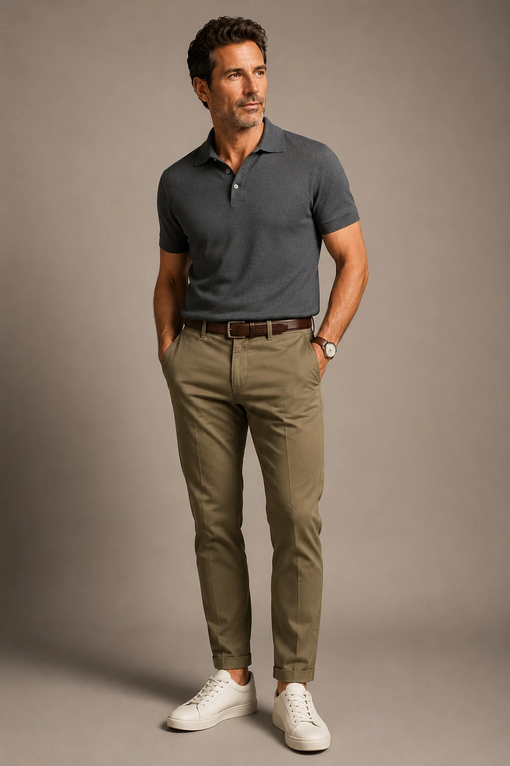 The Elevated Polo and Chino Combo — 40s outfits mens style outfit, worn by a stylish man