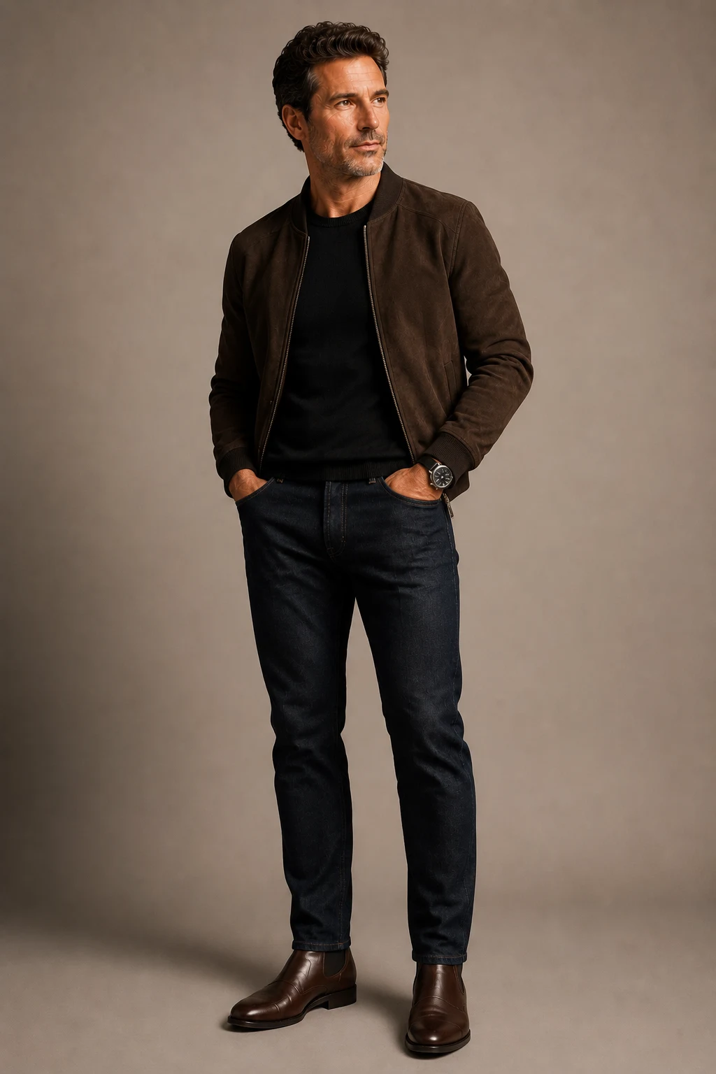 The Dark Denim Date Night Winner — 40s outfits mens style outfit, worn by a stylish man