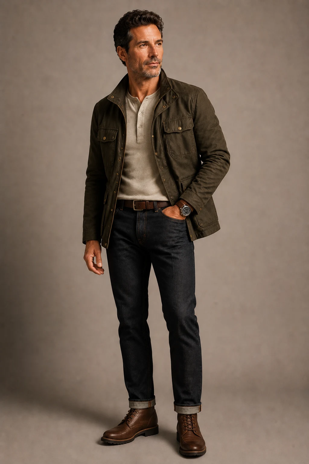 The Rugged Layered Everyday Look — 40s outfits mens style outfit, worn by a stylish man