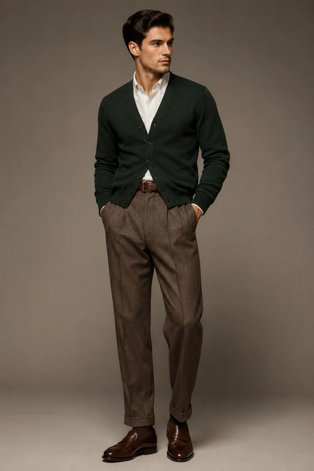 The Ivy League Cardigan That Always Looks Expensive — 50s outfits men style outfit, worn by a stylish man
