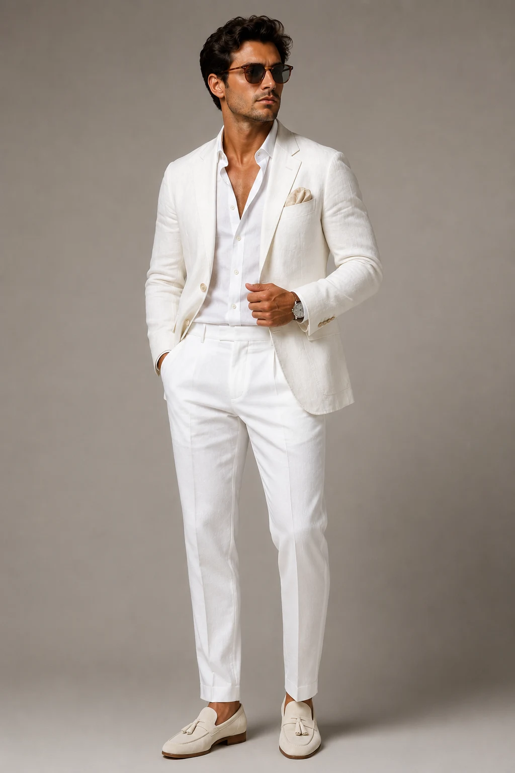 The Summer Wedding Gentleman — all white outfit men style outfit, worn by a stylish man