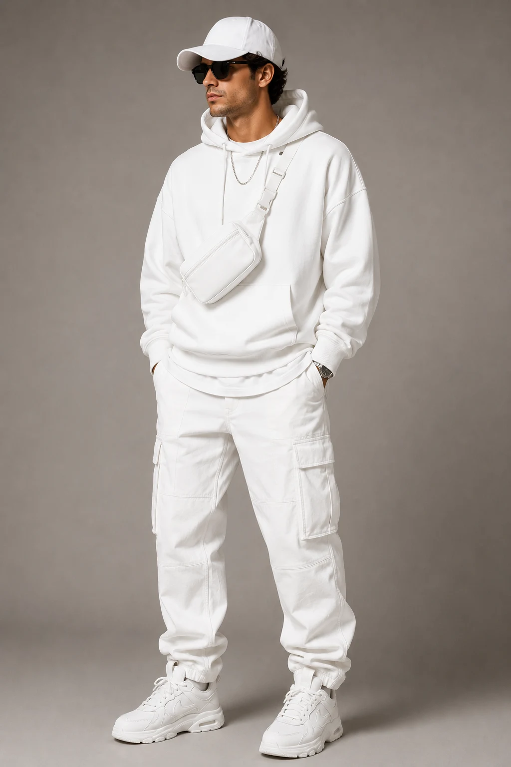 The Modern Streetwear Flex — all white outfit men style outfit, worn by a stylish man
