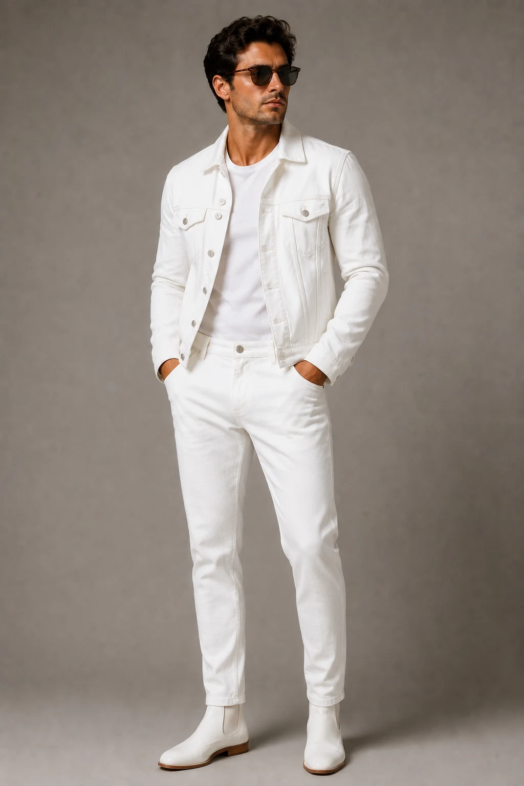 The Denim Remix — all white outfit men style outfit, worn by a stylish man