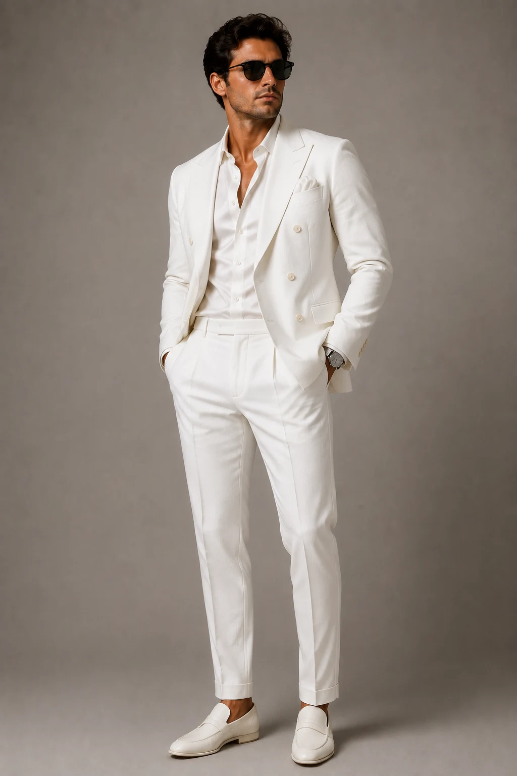 The Monochrome Evening Statement — all white outfit men style outfit, worn by a stylish man
