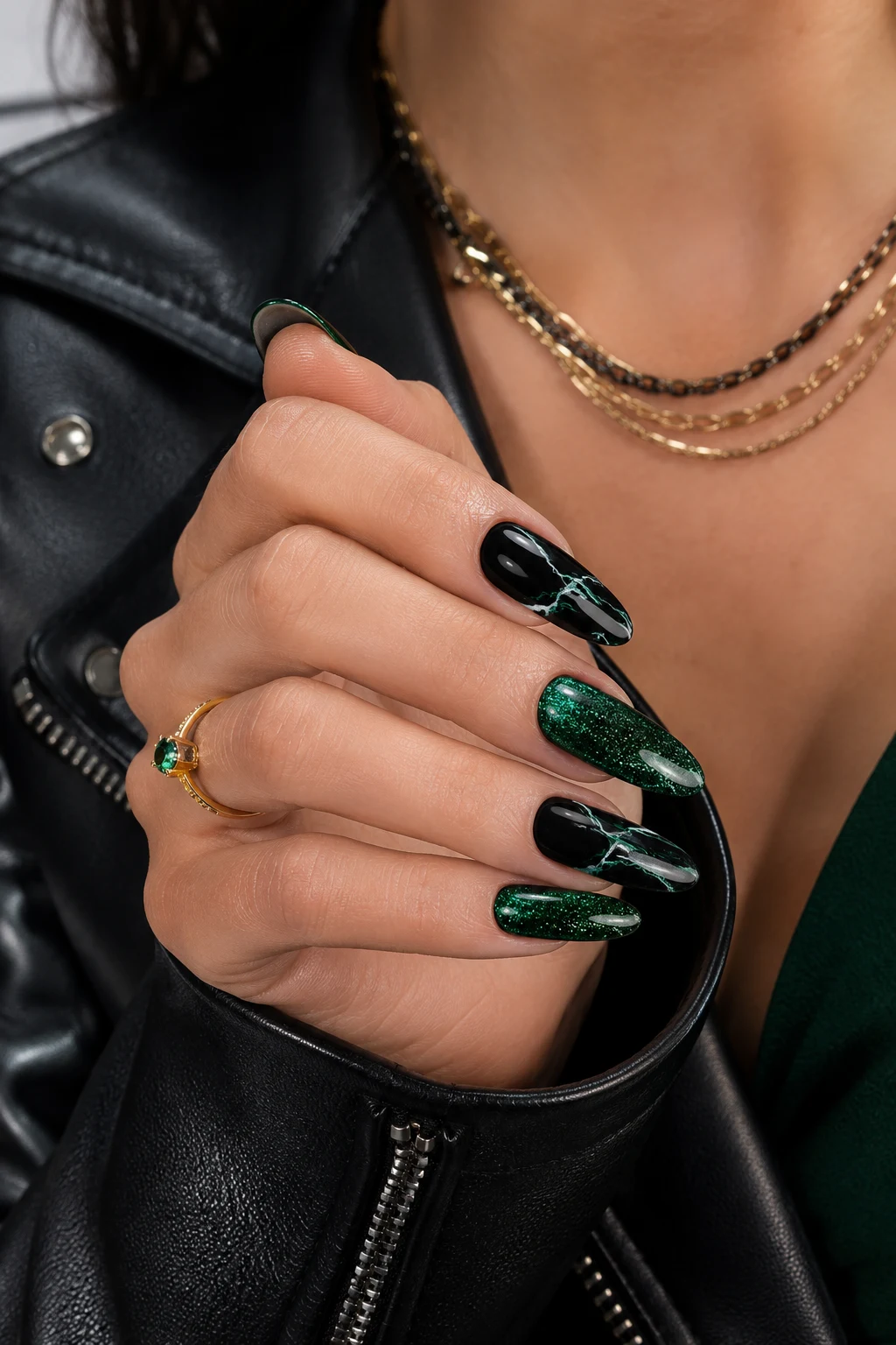 Introduction — black and green nail ideas style outfit, worn by a stylish woman