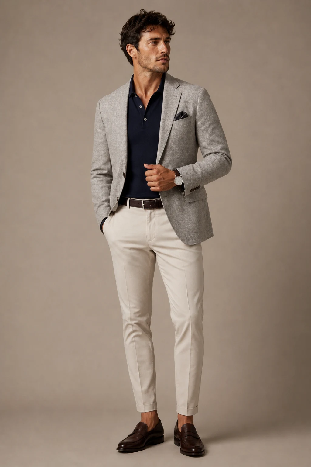 The Modern Polo and Blazer Move — casual wedding men's outfit style outfit, worn by a stylish man