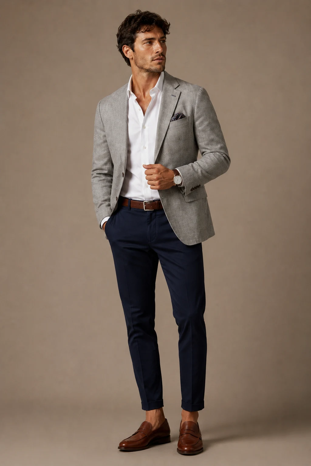 The Smart Casual Navy Hero — casual wedding men's outfit style outfit, worn by a stylish man