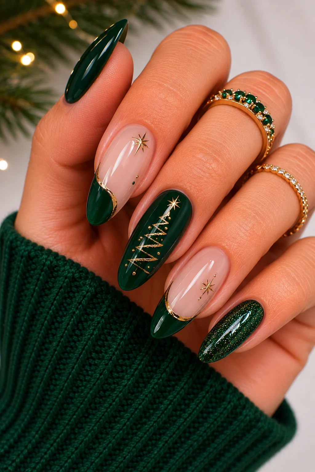 Minimalist Christmas Nail Ideas Green — christmas nail ideas green style outfit, worn by a stylish woman