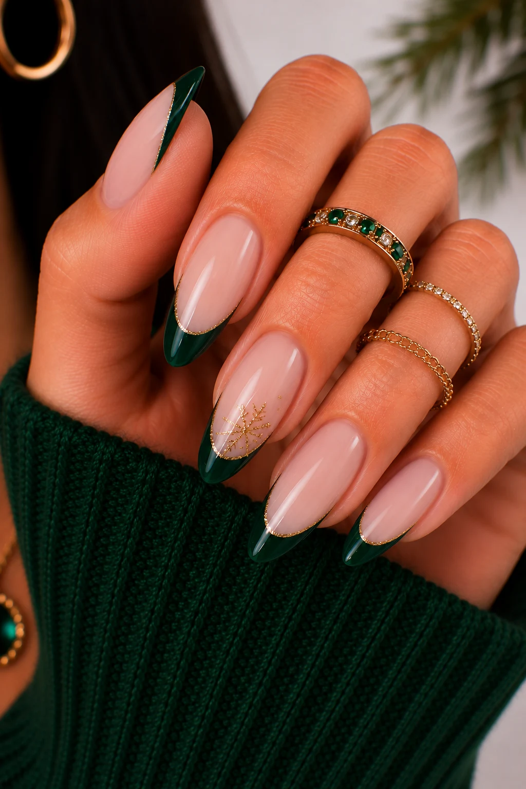 Christmas Nail Ideas Green French Tips — christmas nail ideas green style outfit, worn by a stylish woman