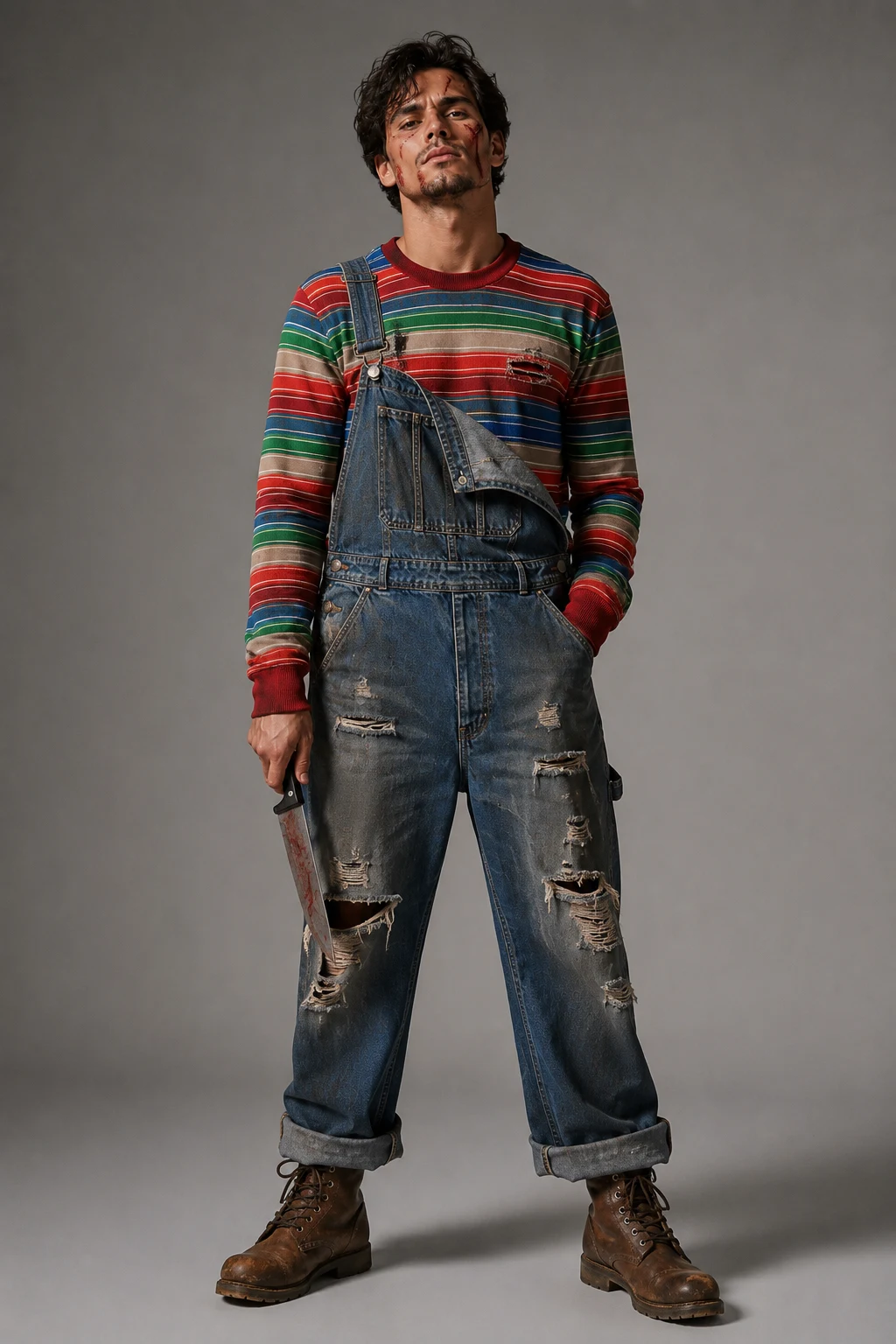 The Distressed Horror Upgrade — chucky outfit mens style outfit, worn by a stylish man
